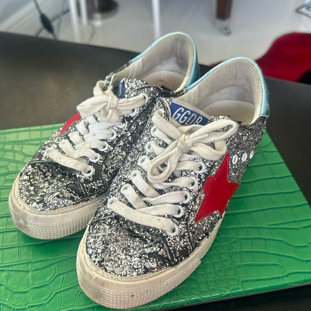 Golden Goose silver glitter red star sneakers
